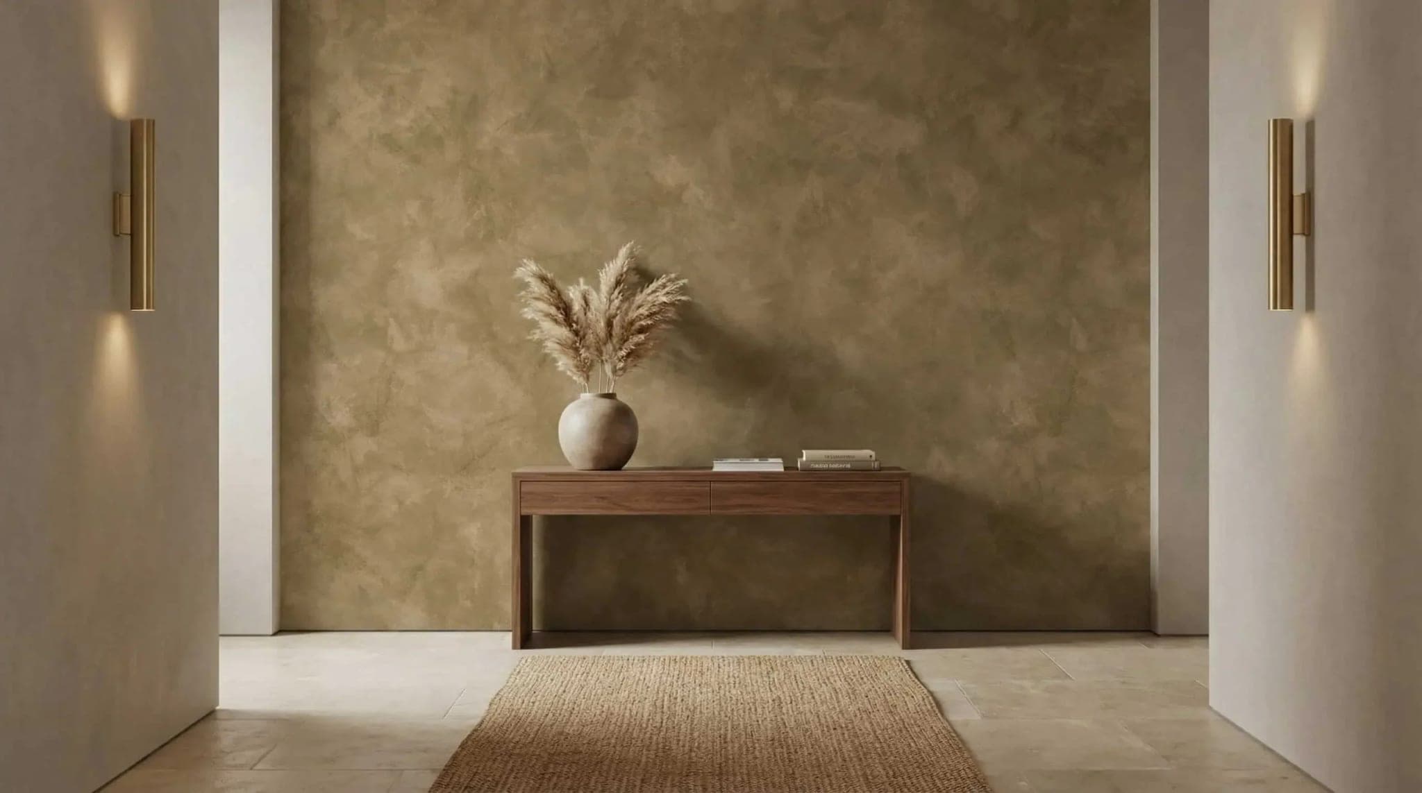 warm zandkleur betonlook aardse textuur behang in beige en bruin — naadloos op maat geprint
