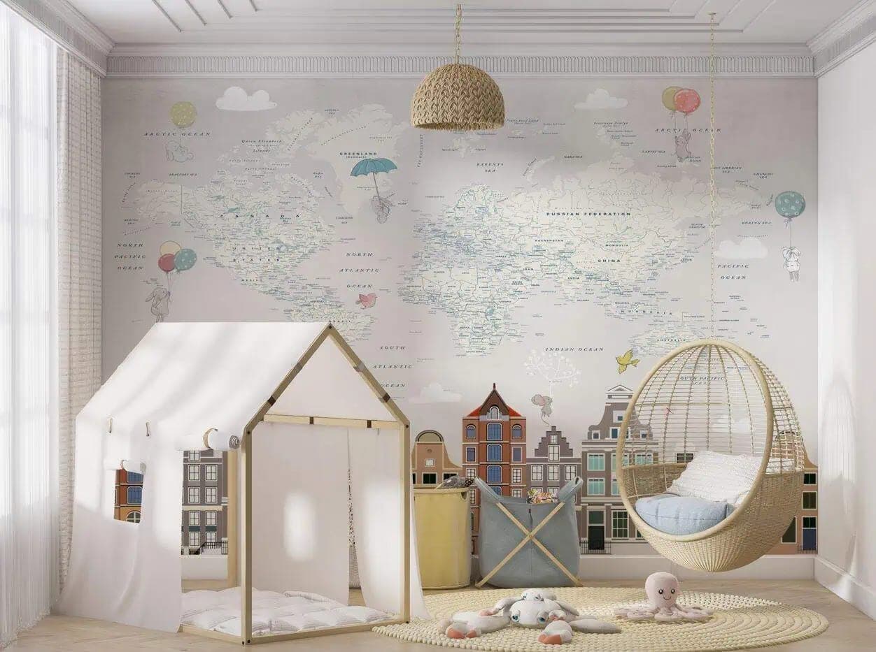 wereldkaart amsterdam kinderkamer behang op maat
