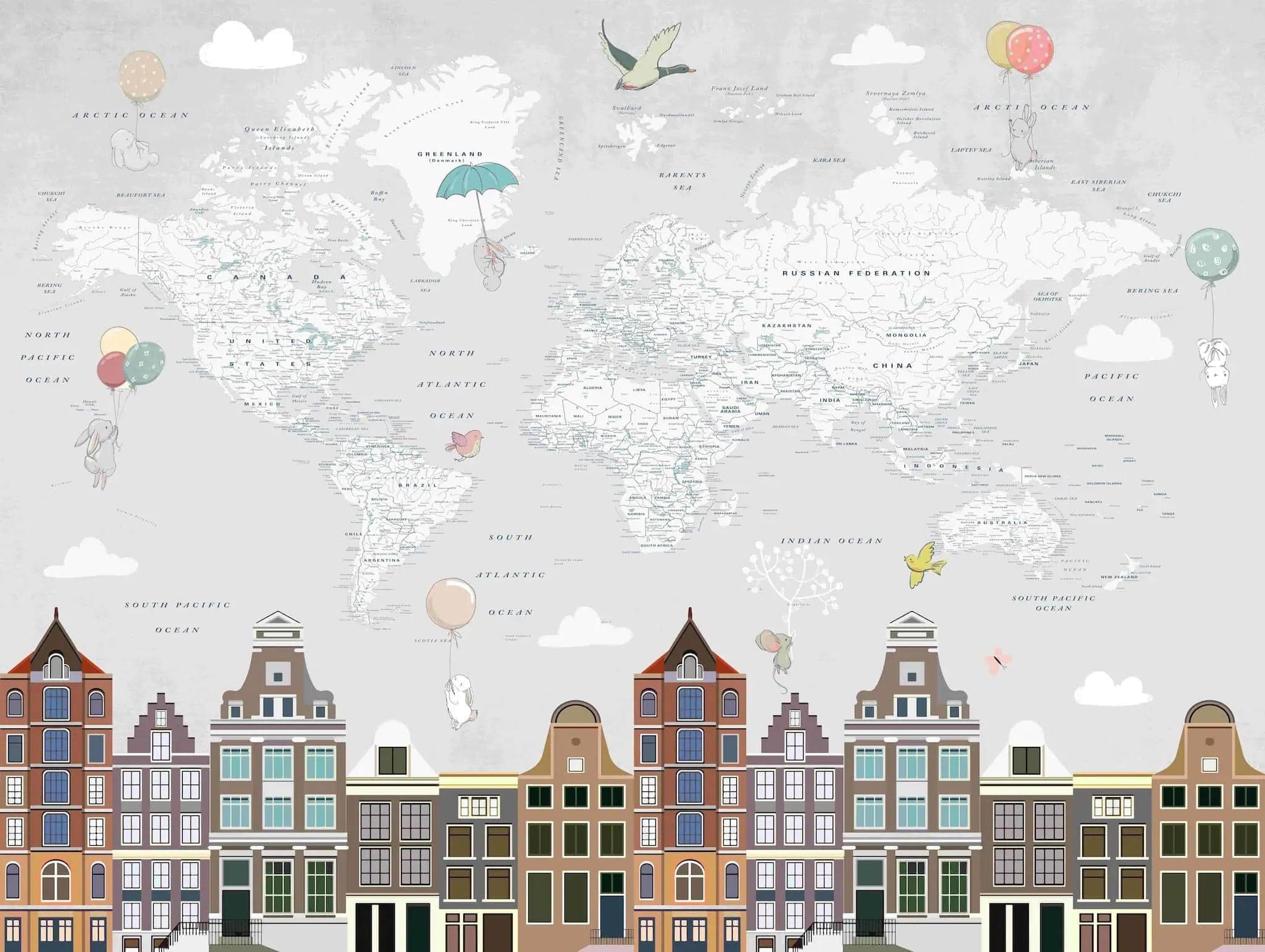Wereldkaart Amsterdam Kinderkamer Fotobehang
