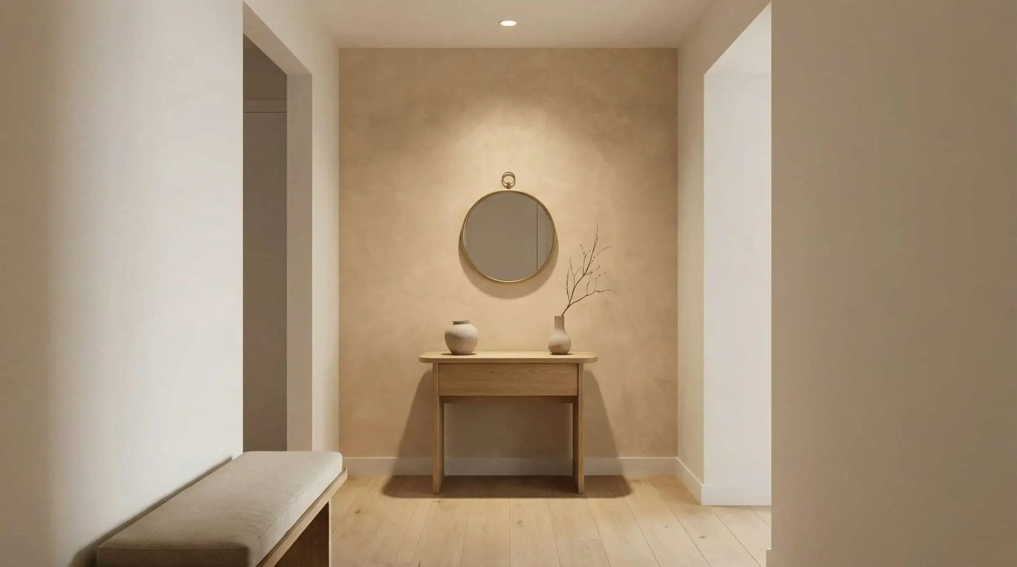 zandkleur betonlook warme wolkstructuur behang in beige — naadloos op maat geprint