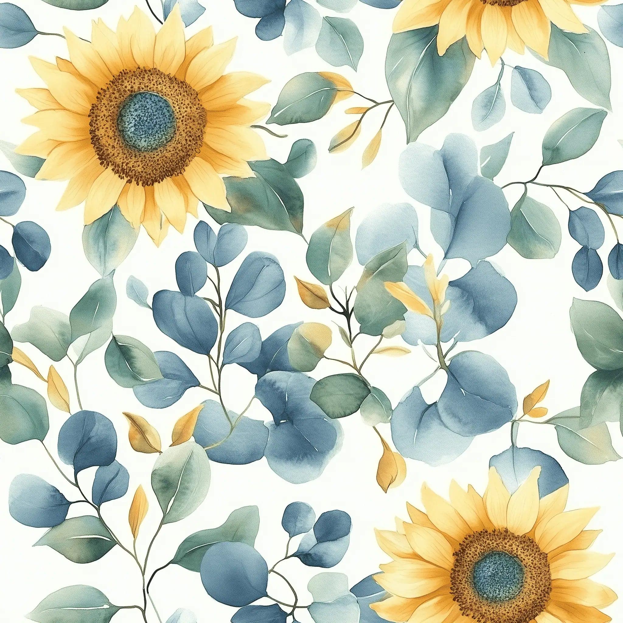 Zonnebloemen Behang met Blauwgroene Bladeren