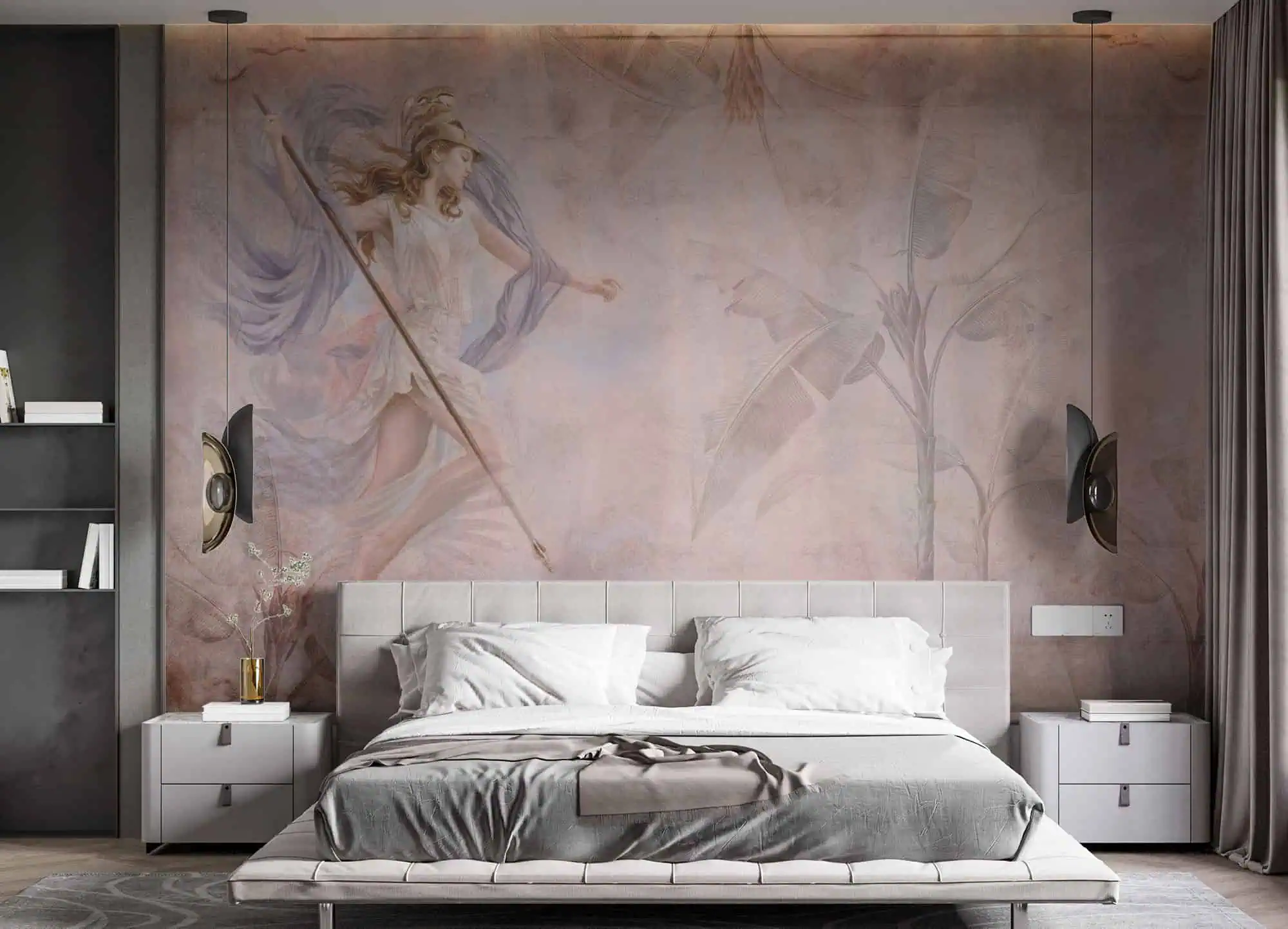 Fotobehang Romantische Griekse Godin op Roze Muurfresco - Afbeelding 3