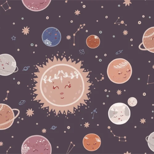 paars ruimte planeten kinderkamer behang droomuniversum