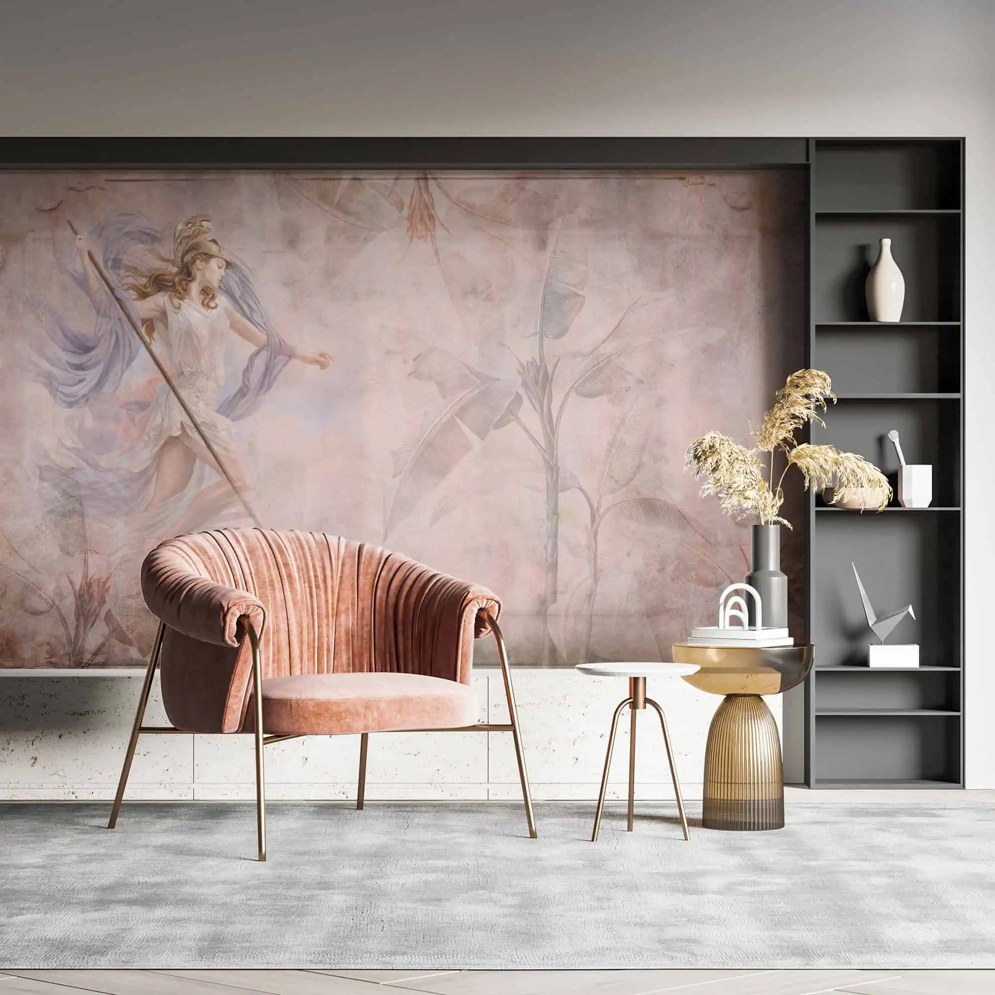 Fotobehang Romantische Griekse Godin op Roze Muurfresco - Afbeelding 2