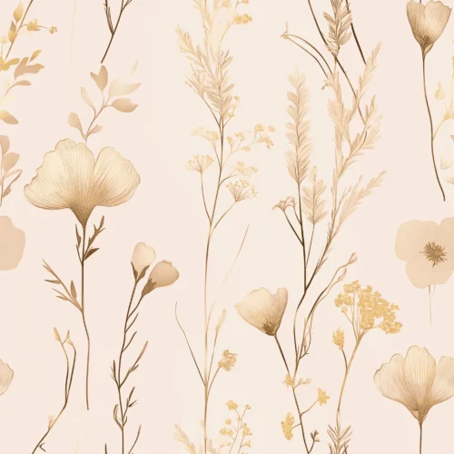 bloemen behang met zachte beige en gouden accenten