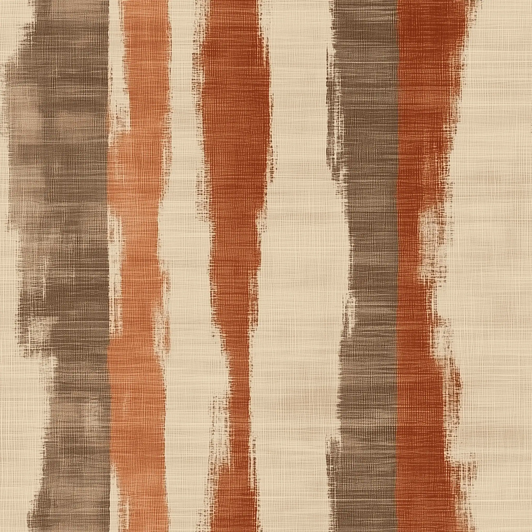 aardetinten behang met verticale verfstrepen en linnenachtige structuur