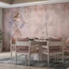 fotobehang romantische Griekse godin op roze fresco achter eettafel in moderne eetkamer