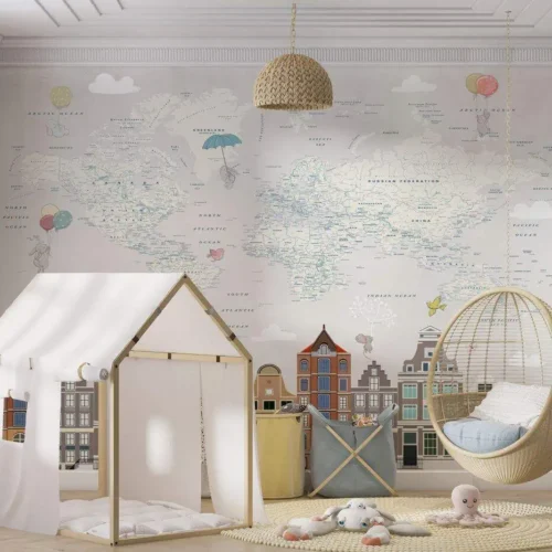 wereldkaart amsterdam kinderkamer fotobehang in het interieur