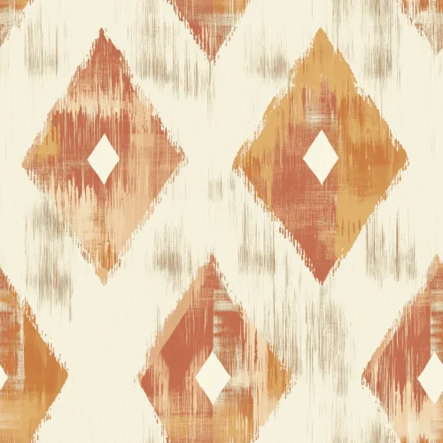 grafisch behang met oker en terracotta diamanten op lichte achtergrond