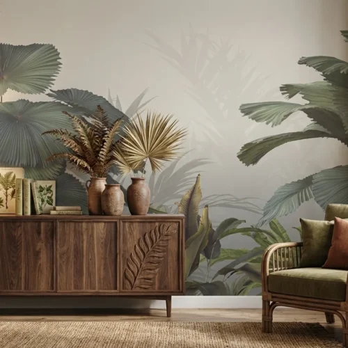 jungle behang groen achter dressoir in hal