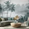 jungle behang koel groen achter bank in lichte woonkamer