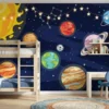 donkerblauw ruimte planeten kinderkamer fotobehang in de kinderkamer