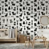 zwart wit bosdieren kinderkamer behang in de kinderkamer