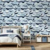 blauw zeilboot kinderkamer behang met golven in de kinderkamer