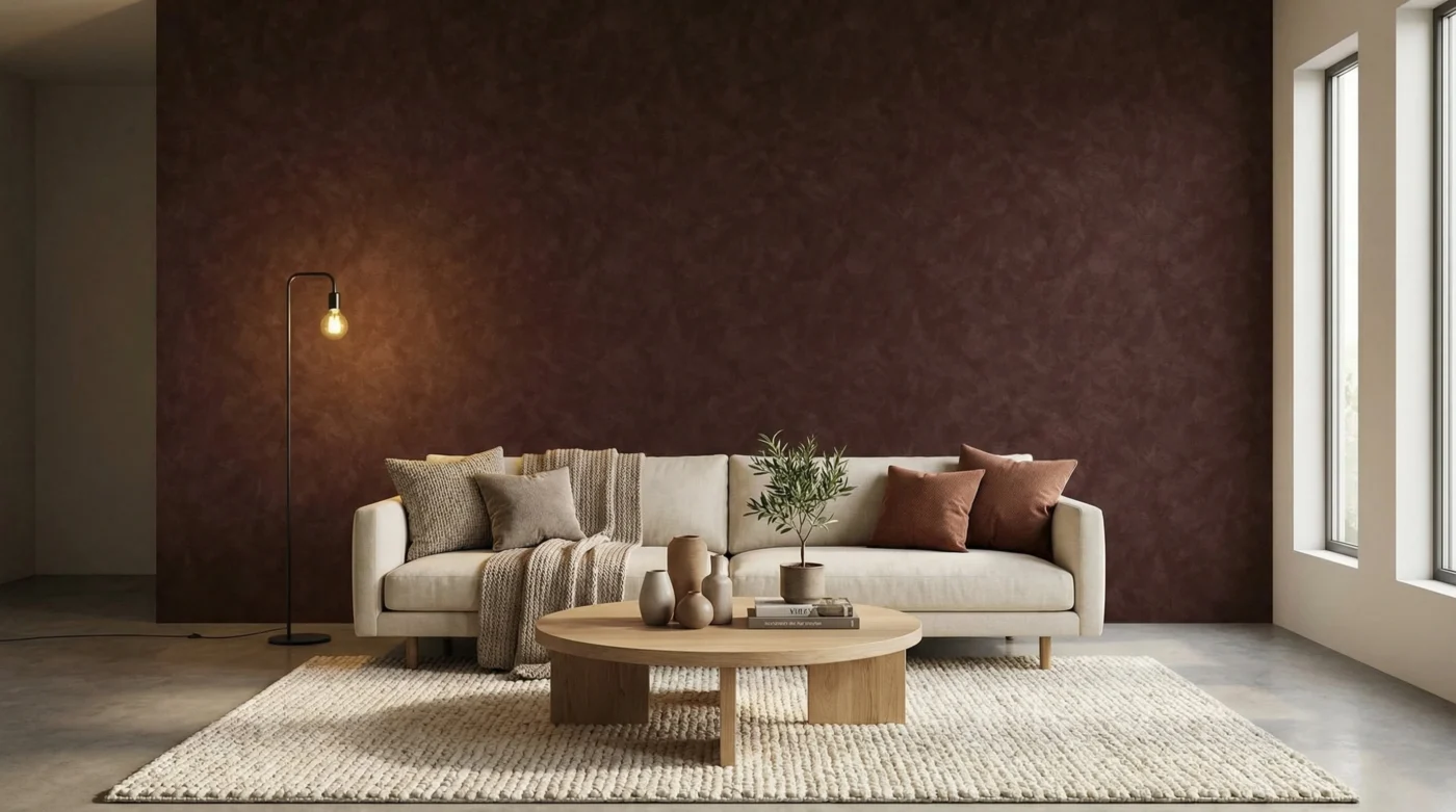 Naadloos betonlook fotobehang grijs in moderne woonkamer - FotobehangDeal