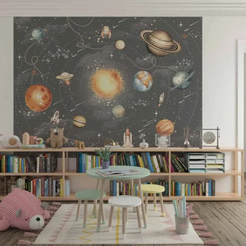 ruimte behang donkergrijs achter bank in woonkamer