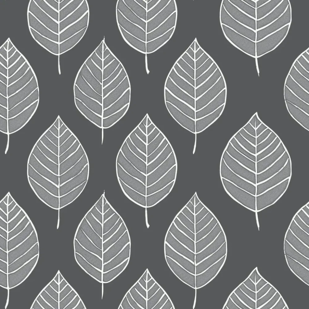 bladeren behang grijs met grafisch patroon van witte bladeren op grijze achtergrond
